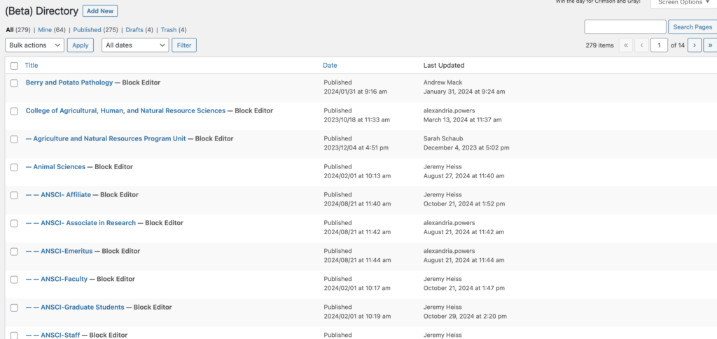 Beta Directory dashboard.